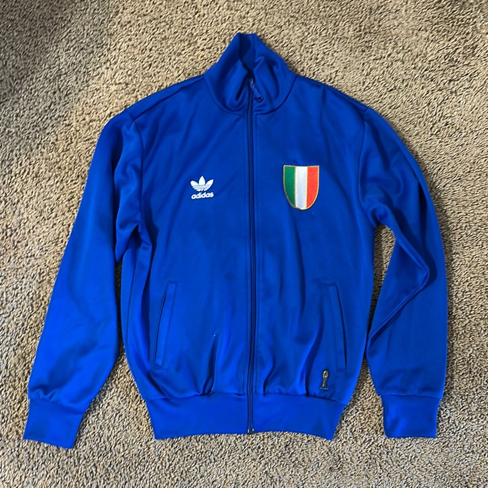 Adidas Blue Track Jacket with Italian Flag Patch